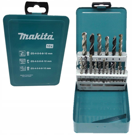MAKITA D-46202 Zestaw wierteł do metalu drewna cegły betonu 18 szt.